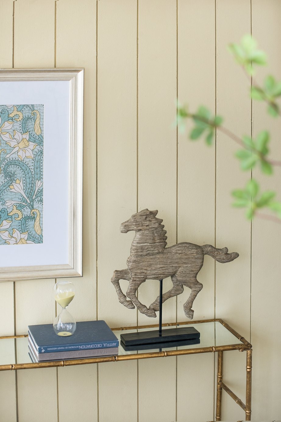 English Elm 19x3x19.5" Defiance Spirited Horse Accent Sculpture — Vintage Wood Finish, Mid-Gallop Western Mantle Statement Piece W2078P314944