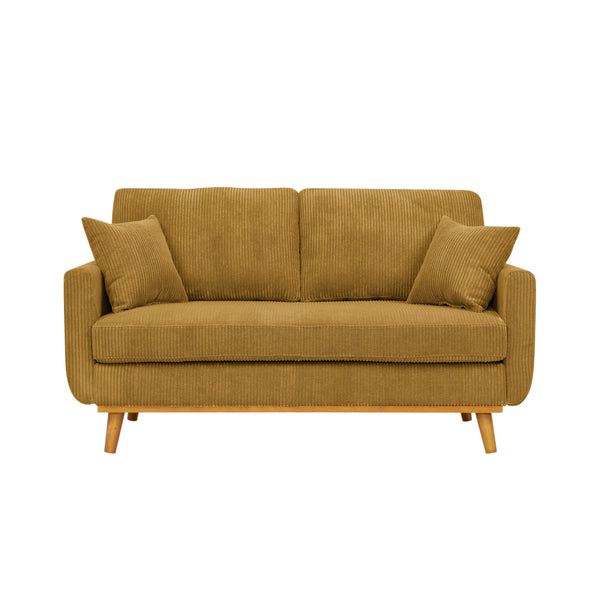 English Elm Asher Mid-Century Corduroy Sofa with Vertical Channel Texture, Tapered Walnut Legs, 2-Pillow Comfort Ginger B343P348950