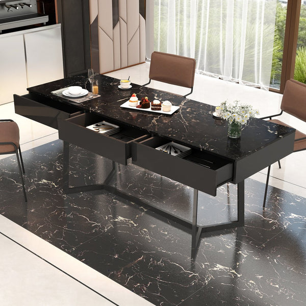 English Elm Modern Black 70.87" Computer Desk with Y-Shape Metal Legs, Spacious 70.9" Desktop for Home Office W331P286651
