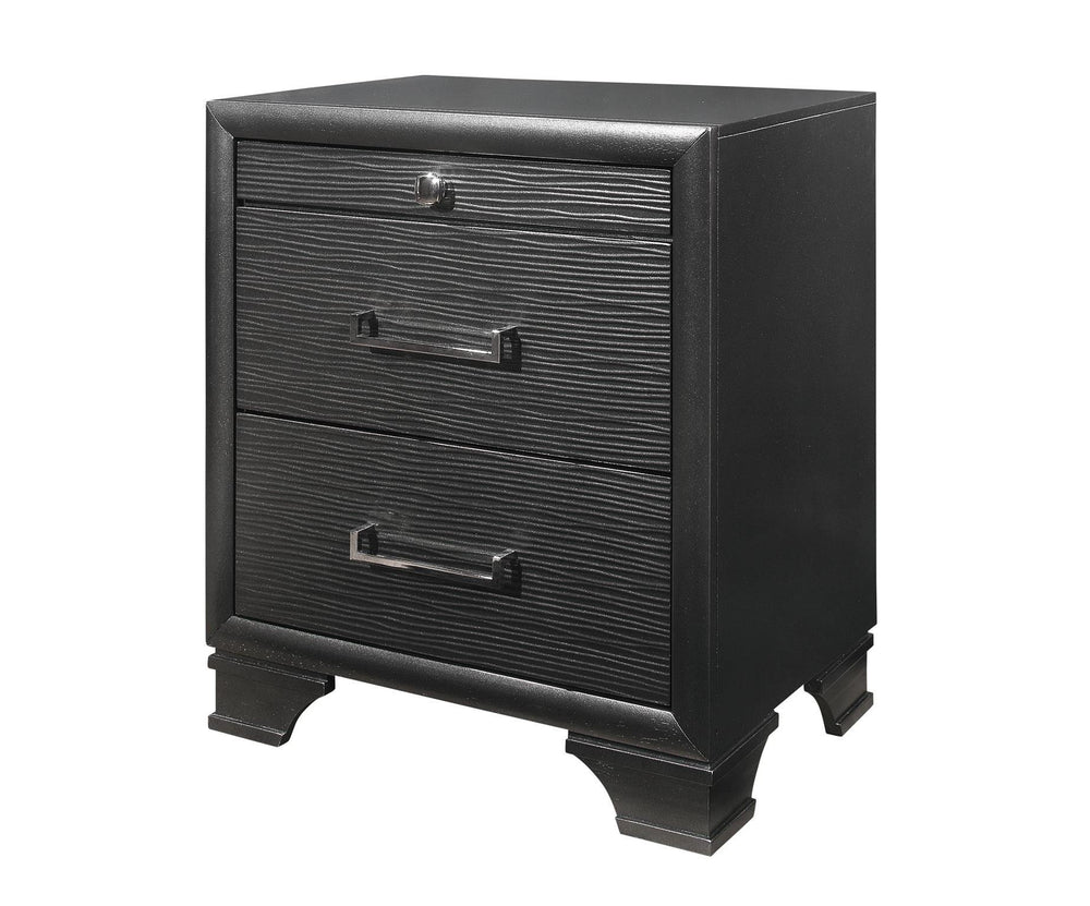 English Elm CIVIC Gray Nightstand with Tapered Legs, Solid Wood + MDF, Acrylic Hardware, 2 Spacious Drawers B201P215830