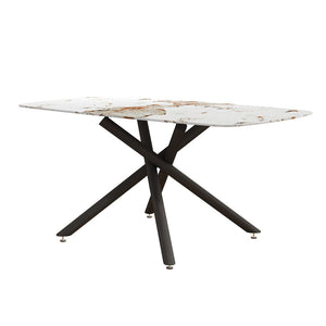 English Elm Large Tempered Glass Rectangular Dining Table Seats Six with Matte Black Metal Frame W1151S04539