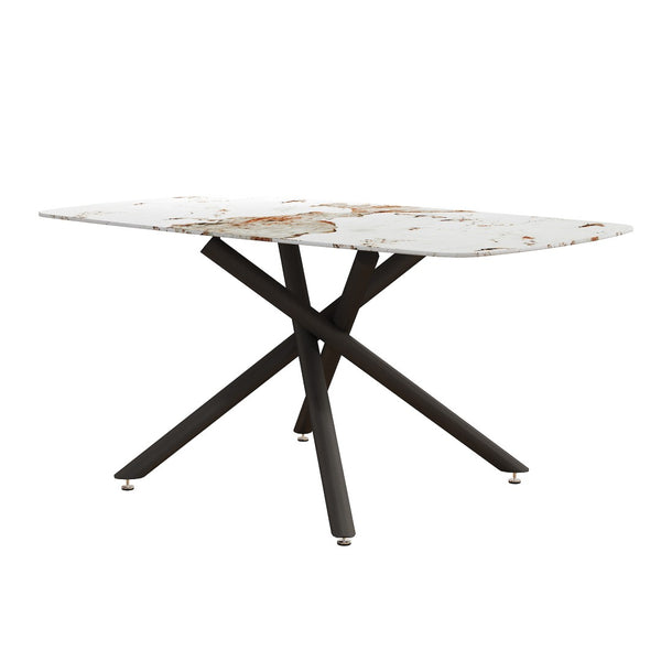 English Elm Large Tempered Glass Rectangular Dining Table Seats Six with Matte Black Metal Frame W1151S04539