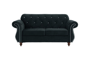English Elm Black Velvet 3Pc Sofa Set - Luxurious Upholstered Furniture With Crystal Tufting & Nailhead Trim B011S01701