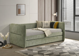 English Elm Luxurious Modern Daybed with Pull-Out Trundle, Button Tufted Upholstery and Nailhead Trim Comfort Elegance Light Green 41.75 L x 41.63 W x 6.38 H B011S01716