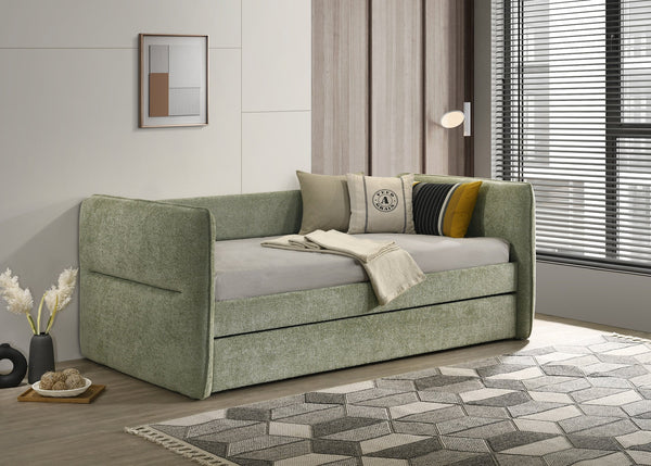 English Elm Luxurious Modern Daybed with Pull-Out Trundle, Button Tufted Upholstery and Nailhead Trim Comfort Elegance Light Green 41.75 L x 41.63 W x 6.38 H B011S01716