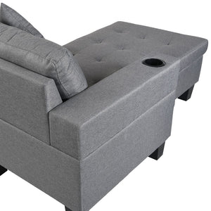 English Elm Sectional PU Sofa Set with L-Chaise, Built-In Cup Holders, Thick Foam Cushions, Modern 4-Seater Comfort Grey 69.69 L x 29.92 W x 12.99 H W2297S00015
