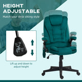 English Elm Homcom 6 Point Vibrating Massage Office Chair With Heat, Velvet High Back Executive Office Chair With Reclining Backrest, Padded Armrests and Remote, Dark Green