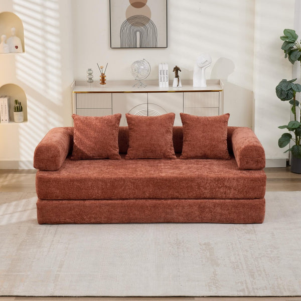 English Elm Comfy Chenille Folding Floor Sofa Bed with Armrest for Studio and Guest Rooms Orange W1143P401141