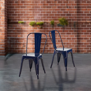 English Elm Set Of 2 Dark Blue Industrial Metal Dining Chairs - Stackable, Lightweight, Easy-Clean, Modern Design B347P383092-GIGA