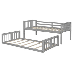 English Elm Twin Over Kids Bunk Bed Solid Pine Frame Gray Finish with Safety Guardrail N708P242163E
