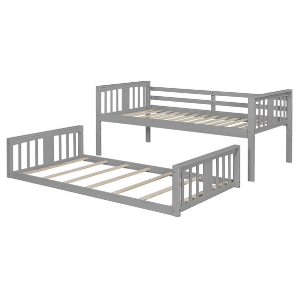 English Elm Twin Over Kids Bunk Bed Solid Pine Frame Gray Finish with Safety Guardrail N708P242163E