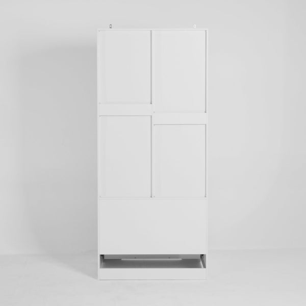 English Elm 2 Door White Wardrobe Closet with Mirror Hanging Rod Drawers and Auto Interior Light W409P167477