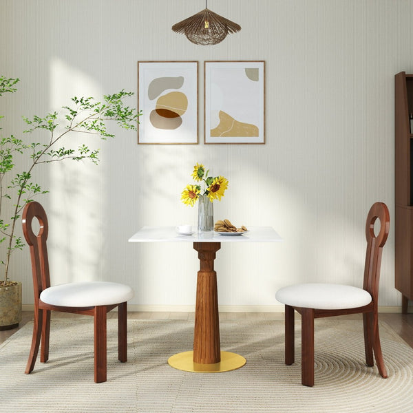 English Elm Modern Square Dining Table - 33.5" Sintered Stone With Wooden Legs & Gold Base For Small Spaces P2 W1535S00576-GIGA