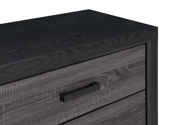 English Elm SOLUTO Five-Drawer Chest in Two-Tone Grey and Black Finish — Urban Farmhouse Solid Wood Design Black+ Gray 34.65 L x 19.69 W x 48.82 H B201P226195