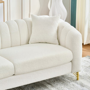 English Elm Oversized Chenille Three Seat Sofa Tufted Cushions Gold Legs Modern Glam Living Room W3373S00074
