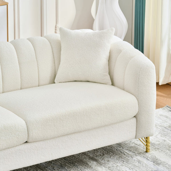 English Elm 83" Chenille Three Seat Sofa Tufted Cushions Gold Legs Modern Living Room Couch W3373S00073