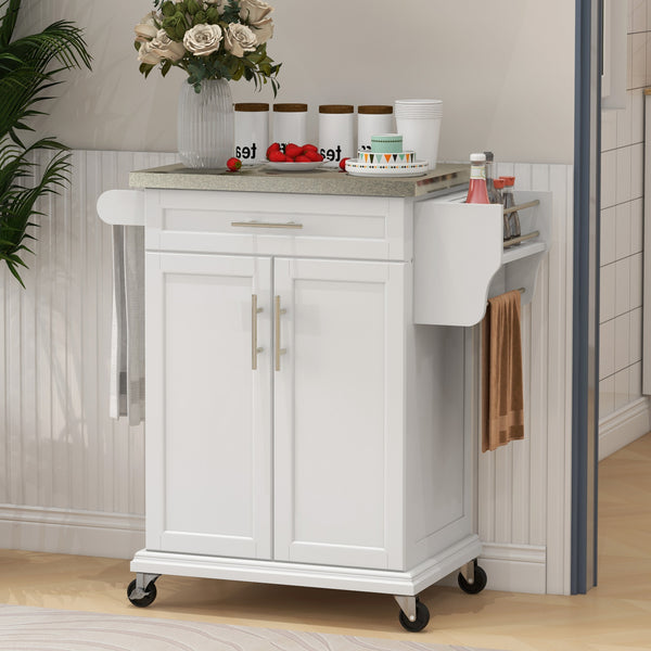English Elm HOMCOM Kitchen Island Cart with Stainless Steel Top, Wine Rack, Drawer & Rolling Wheels for Easy Storage and Serving Cream White W2225P229694