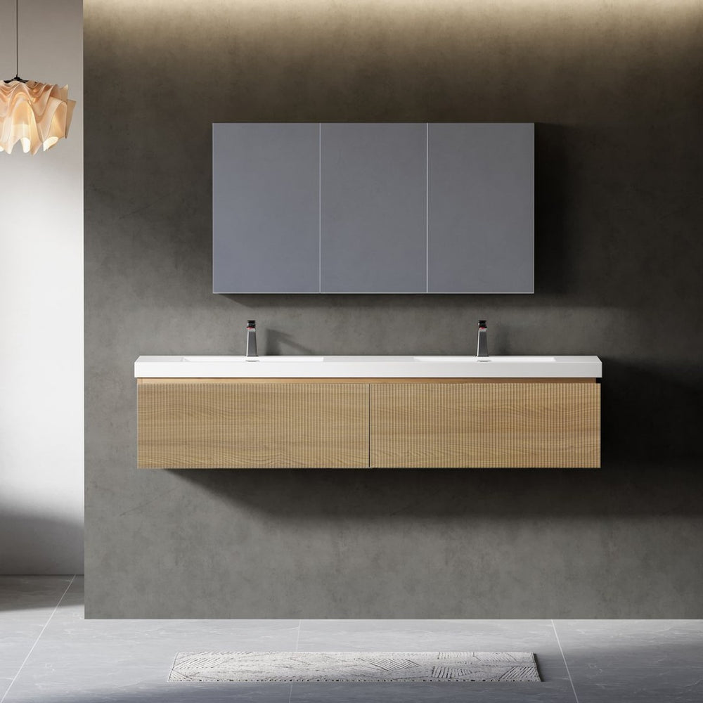English Elm 72" Floating Oak Fluted Double Vanity with Stone Resin Basins for Primary Bath W1573P265205