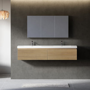 English Elm 72" Floating Oak Fluted Double Vanity with Stone Resin Basins for Primary Bath W1573P265205