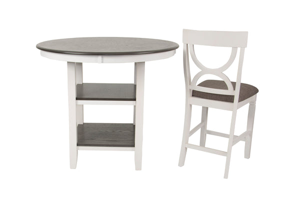 English Elm 5-pcs Modern Counter-Height Dining Set with Round Table, Under-Table Storage Shelves, 4 Chairs Antique White+Gray 46 L x 46 W x 16 H B089P240467