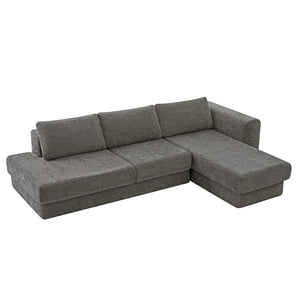 English Elm L-shaped Chenille Sectional Sofa with Deep Modular Seating and Layered Cushion Comfort Dark Grey N763S000090R