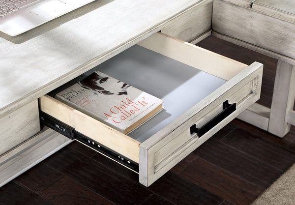 English Elm Transitional Corner Computer Desk Antique White with Lift-Top, USB Ports, Power Outlets, Drawer - Spacious ergonomic workspace for home office B2741P341679