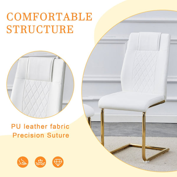 English Elm Table and Chair Set Marble Tempered Glass Top Gold Sculptural Legs Four Pu Seats Black+Gold,White W1151S03294