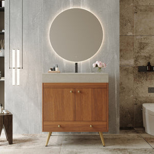 English Elm Mid-century Freestanding Bathroom Vanity with Marble Stone Top and Gold Steel Legs W3136S00065