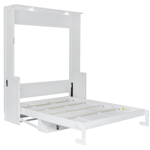 English Elm Queen Murphy Bed with Desk, Built-In LED Lights, USB Charging Ports & Space-Saving Modern Design White N7500004014K