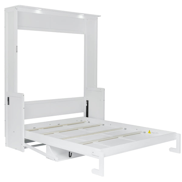 English Elm Queen Murphy Bed with Desk, Built-In LED Lights, USB Charging Ports & Space-Saving Modern Design White N7500004014K