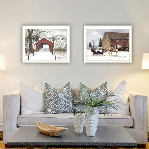 English Elm Trendy Decor 4u Billy Jacobs Winter Sleigh Two Piece Framed Farmhouse Wall Art B067P255216