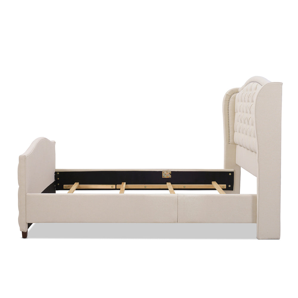 English Elm Jennifer Taylor Home - Marcella Upholstered Shelter Headboard Bed Set - Queen Size In Sky Neutral Beige For Timeless Elegance B2719P238219