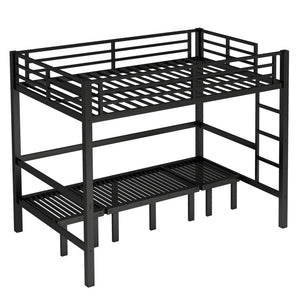 English Elm Full Metal Bunk Bed With Convertible Lower Sofa, Safety Rails & Space-Saving Design In Black Finish W1580S00207