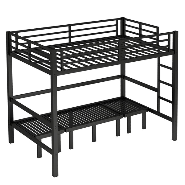 English Elm Full Metal Bunk Bed With Convertible Lower Sofa, Safety Rails & Space-Saving Design In Black Finish W1580S00207