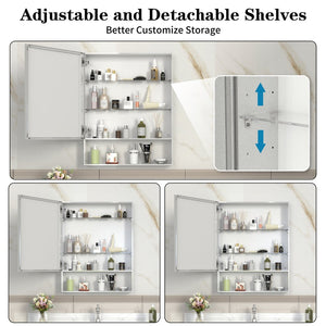 English Elm 24'' Aluminum Medicine Cabinet Wall Mount Bathroom Mirror with Adjustable Interior Shelves W708P379205