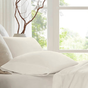 English Elm 4 Pieces Cal King Sateen Sheet Set In Luxurious Ivory - 100% Egyptian Cotton, Soft & Durable Bedding B035P381318