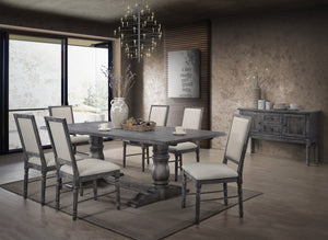 English Elm Leventis Weathered Gray 7PC Dining Set with 88" Trestle Table & Cream Linen Padded Chairs, Sturdy B2726S00382