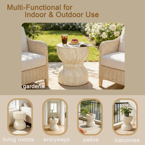 English Elm U_style Hourglass Mgo Concrete Outdoor Accent Table Sculptural Stone Texture Patio Decor Beige,Yellow N711P422067M