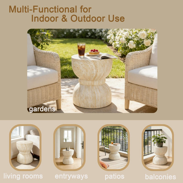 English Elm U_style Hourglass Mgo Concrete Outdoor Accent Table Sculptural Stone Texture Patio Decor Beige,Yellow N711P422067M