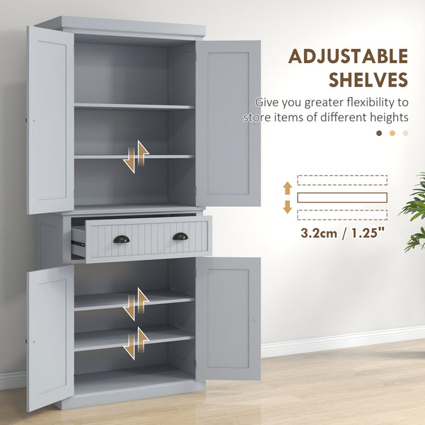 English Elm Homcom 72" Farmhouse Kitchen Pantry Cabinet With Adjustable Shelves, Large Drawer & Beadboard Style W2225S00049