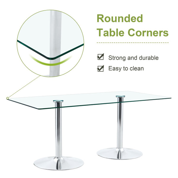 English Elm Table and Chair Set 10 Seat Tempered Glass Dining with Silver Metal Frames Black+Silver W1151S04769