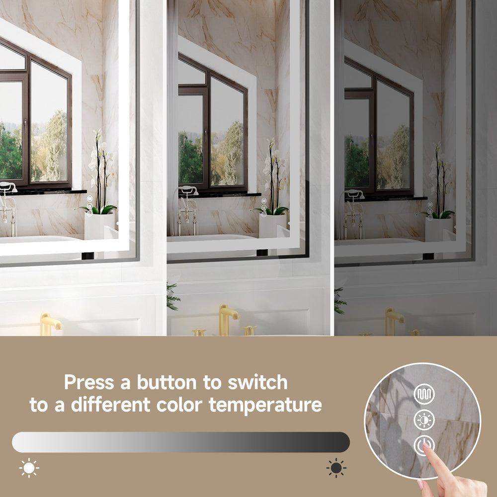 English Elm 24x32" Black Tempered Mirror with Dual Front & Back LED Strips, 3-Color Temp, UL Listed, Kit Included T3177P320573