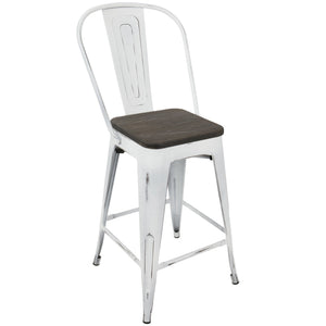 English Elm Oregon Industrial High Back Counter Stool Set of 2 — Vintage White & Espresso, Steel Frame, Bamboo Seats, Rustic Charm B202P222416