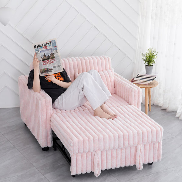 English Elm 3 in 1 Convertible Sleeper Sofa Bed with Plush Fabric, Spring Support, Cozy Skin-Friendly Comfort Light Pink W1767P195963