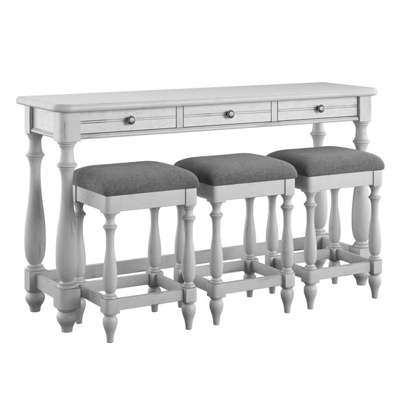 English Elm Wallace & Bay - Gray Coastal Sofa Table With Three Stools — Oyster Shell Wood, Easy-Care, 64" Wide Stylish Bar Seating B361P384440