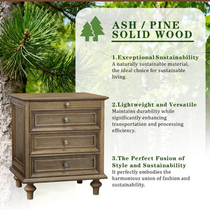 English Elm Farmhouse Nightstand Pine Wood Four Drawer Storage with Pull Out Tray Gourd Legs Light Brown W1716P399639