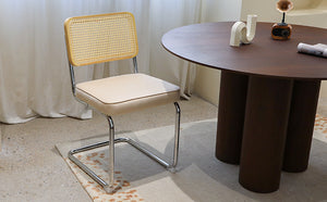 English Elm Dining Velvet Rattan Side Chairs Set of 2 with Chrome Cantilever Legs — Mid-Century Modern Upholstered Comfort in Champagne W2105P327593