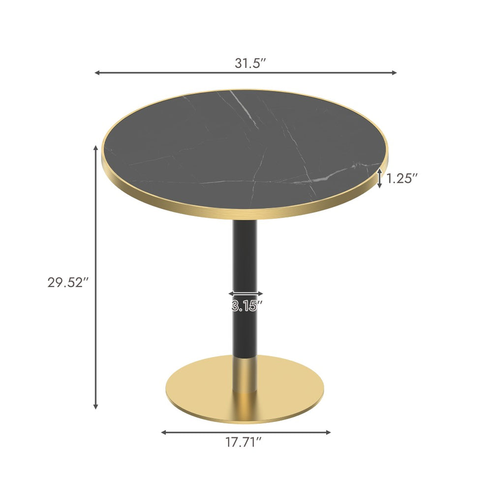 English Elm Round Tulip Bistro Table Faux Marble Top Gold Pedestal Base for Small Dining Spaces W3316P421502