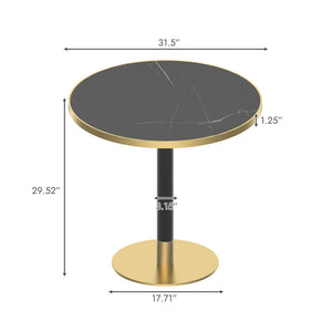 English Elm Round Tulip Bistro Table Faux Marble Top Gold Pedestal Base for Small Dining Spaces W3316P421502