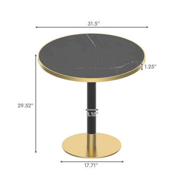 English Elm Round Tulip Bistro Table Faux Marble Top Gold Pedestal Base for Small Dining Spaces W3316P421502